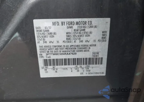 2022 Ford Maverick Xlt z USA, uszkodzony, nr VIN 3FTTW8E30NRA47629